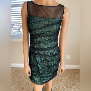 Gorgeous Green sequin/black sheer overlay